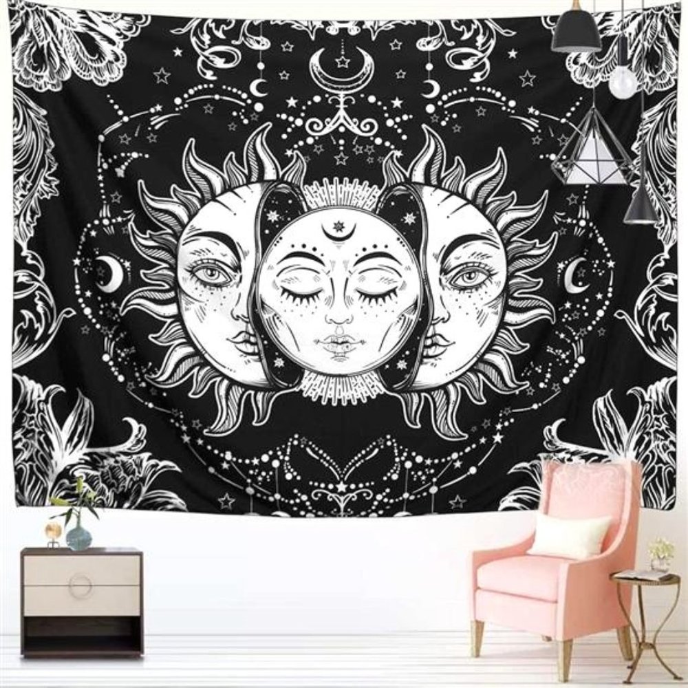 Sun and Moon Tapestry, Sun with Stars Psychedelic (medium-59 x 51 in)